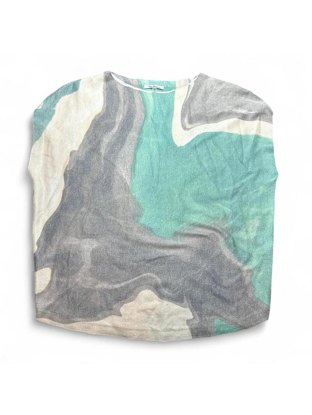Vila Milano Marbled Print Sleeveless Knit Top M - Aqua Sage Gray